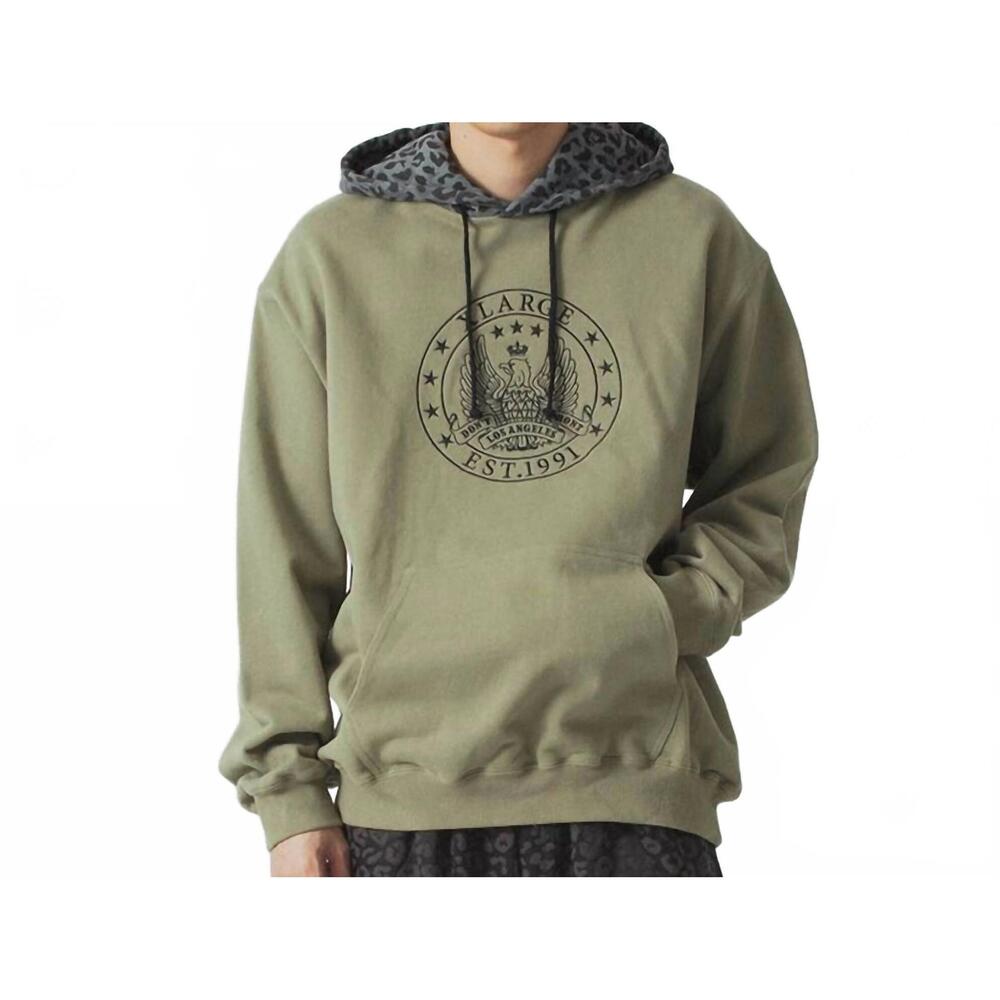 NEW XLARGE pattern blocked hooded sweatshirt in olive